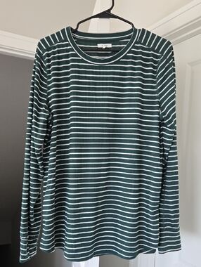Maurices Dark Green and White Striped Long Sleeve Top